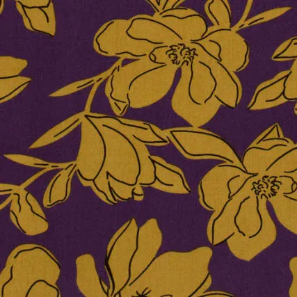 Viscose paars met kakigroene bloemen